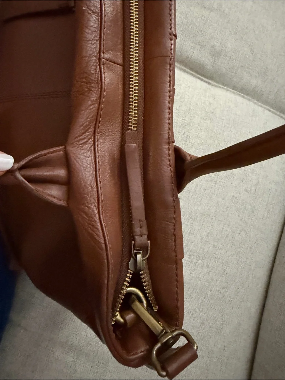 Woven Leather Satchel Bag - Brown